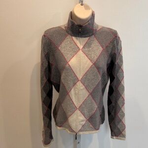 Richard Grand Gray Pink Argyle Women's Size S? Cardigan Cashmere Cozy Casual